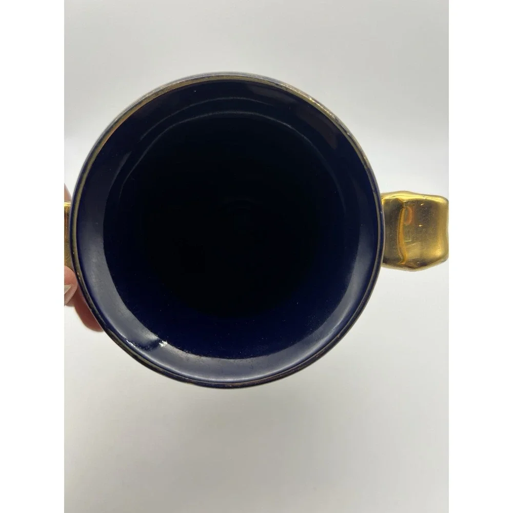 Vintage Limoges Fragonard 2 Handled Vase Cobalt Blue & Gold Courting Couple 9.5